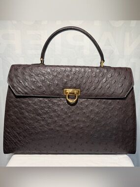 Vintage Königin Brown Ostrich Leather Briefcase